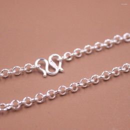 Chains Real 999 Fine Silver 3.5mm Rolo Link Chain Necklace 17.7" M Fermoir Full Silver999