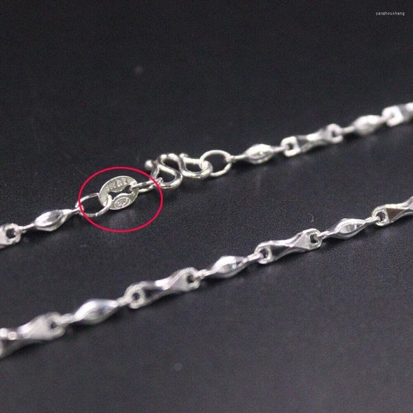 Cadenas Real 999 Collar de plata fina 2 mm Yuanbao Bar Link Chain 17.7 pulgadas para mujeres