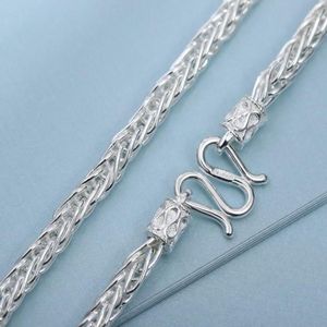 Chaînes Real 999 Pure Fine Silver Collier Femmes Hommes 5.5mm Chaîne à maillons de blé carré 50-70cm peut choisir