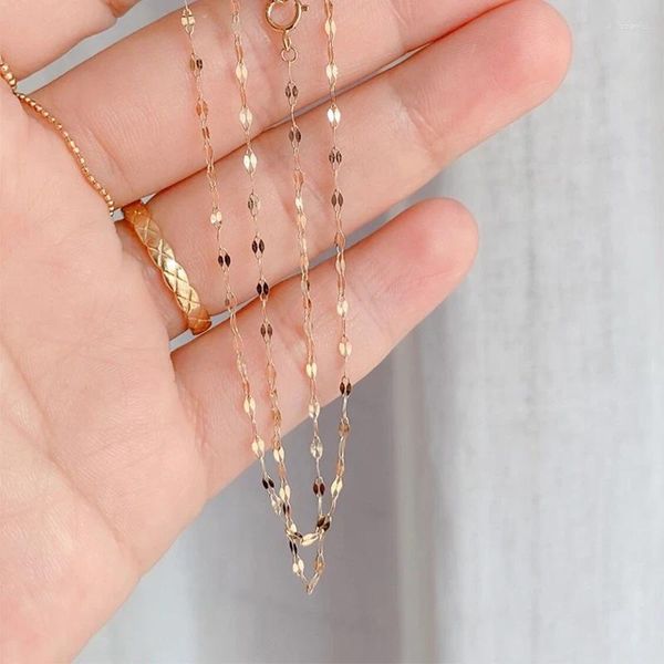 Chaînes Véritable 9K Gold Tile Chain Collier Simple Vintage Pure Solid AU375 pour les femmes Fine Bijoux Cadeau