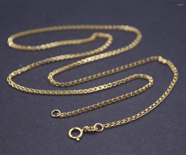 Chaînes Real Au750 Pure Solid 18K Chaîne en or jaune Femmes Lucky 1.4mm Collier de lien de blé 3g Timbre