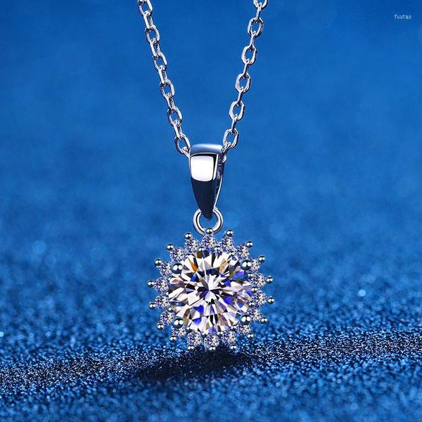 Chaînes Réel Moissanite 1CT3CT5CT Collier De Tournesol Certifié En Argent Sterling Pendentif En Diamant Pour Les Femmes Promise Bijoux De Mariage