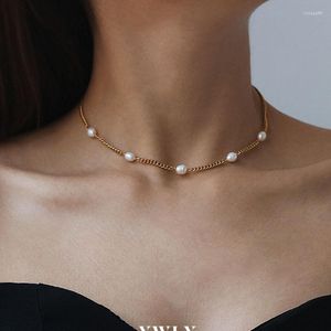 Kettingen Echte Parel Ketting Roestvrij Staal Voor Vrouwen Minimalistische Eenvoudige Elegante Sieraden Sierlijke Zomer