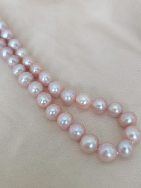 Chaînes Real PO18 pouces 8-9mm naturel Akoya parfait collier de perles de lavande 14k