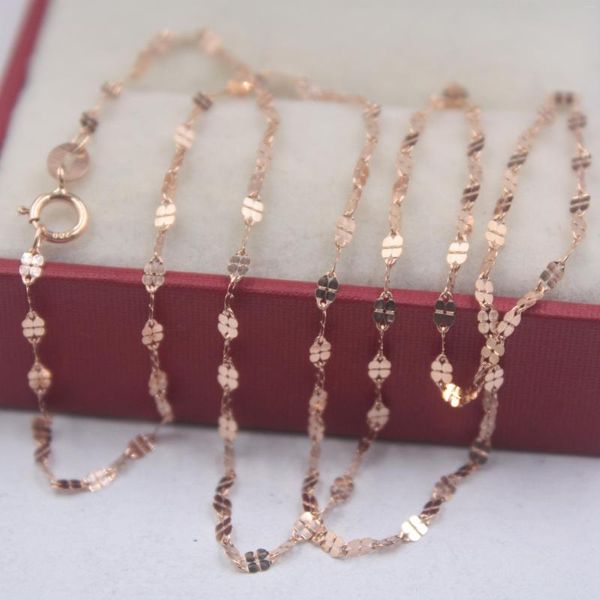 Chaînes véritable chaîne en or rose 18 carats pur pour femme femme 1,8 mm W trèfle lien collier 18 pouces cadeau de Noël