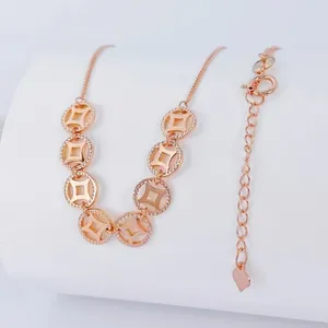 Chains Real Pure 18K Rose Gold Chain Women Femmes Collier Lucky Hollow Coin Link 2,96-3G