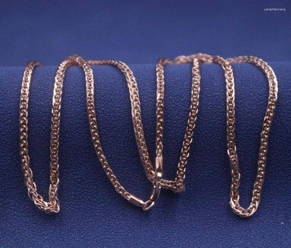 Chaînes véritable chaîne en or rose 18 carats pour femmes porte-bonheur 2 mm collier de blé creux 50 cm/4,2 g
