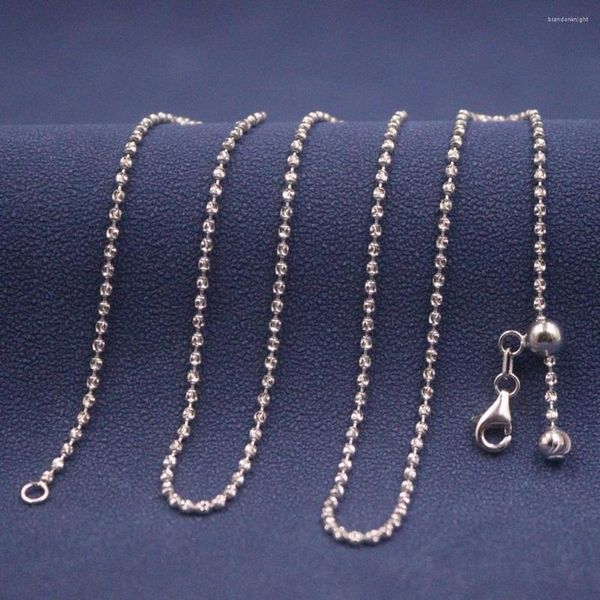Chaînes Véritable chaîne en or blanc pur 18 carats 1,5 mm perles sculptées collier réglable 5,4 g/45 cm