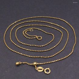 Chains Real Pure 18k Jaune Gol Chain Femmes Lucky 1 mm Perles sculptées Link Ajuster Collier 3,65 g / 60 cm