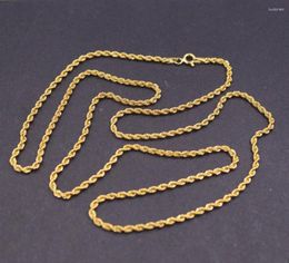 Cadenas Real Pure 18k Cadena de oro amarillo Mujeres Lucky 2 mm Ancho Collar de cuerda de torsión 3.2g / 50cm