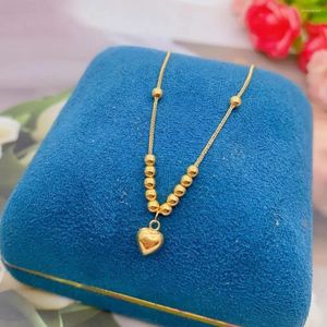 Chaînes Véritable Pure 18K Chaîne en or jaune Femmes Brillant Coeur Perles Blé Collier réglable 42-45cm