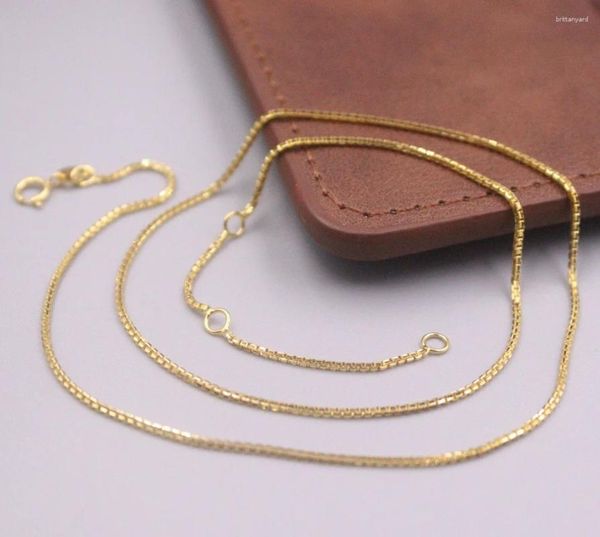 Chains Real Pure 18k Jaune Gol Chain Femmes 1 mm Box lien Ajuster Collier 3,5-3,7 g / 45 cm