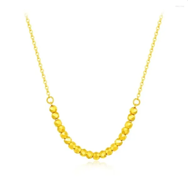 Cadenas Real Pure 999 24K Cadena de oro amarillo Mujeres Lucky Tallado Beads O Collar de enlace 3.8G
