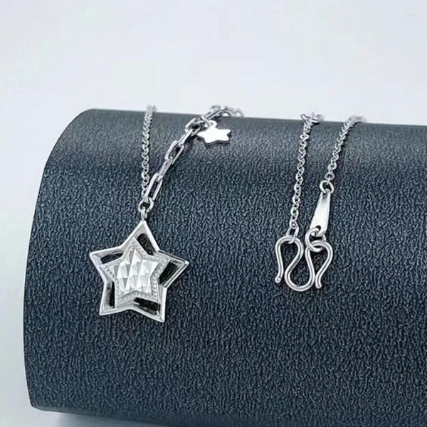Chains Real Pure Platinum 950 Femmes Lucky Hollow Star O Cable Square Cable Link Collier 4.6-4.7g