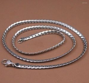 Chaînes Real Pure S925 Sterling Silver Chain Men 5mm Flat Curb Link Braided Necklace 37-38g