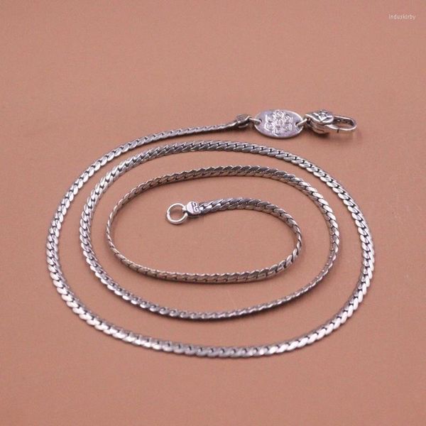 Cadenas Real Pure S925 Cadena de plata esterlina Mujeres 3 mm Flat Curb Link Collar 12-13g / 55cm