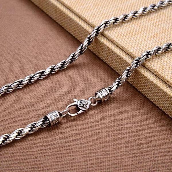 Chaînes Réel S925 Sterling Silver Men 6mmW Rope Chain Six-word Motto Collier 60cm 69-73g
