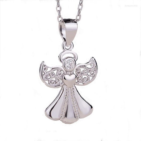 Chaînes véritable solide 925 argent sterling fait à la main pavé cristal gardien ange pendentif ou collier bijoux