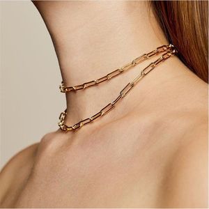 Cadenas Collar de cadena de eslabones rectangulares Clip de papel Collar de gargantilla de capas de oro Cadenas de moda alargadas ovaladas