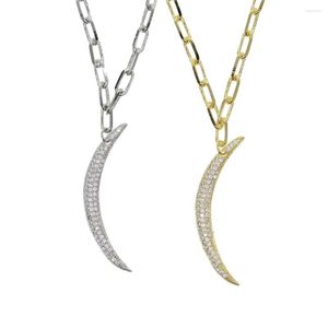 Kettingen Rechthoek Open Link Chain Charm Ketting Micro Pave Cz Maan Hanger Klassieke Sieraden