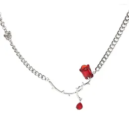 Cadenas Red Black Crystal Rose Flower Collar Collar para mujeres Joyas de fiesta de la flor de espina oscura Joya Gir