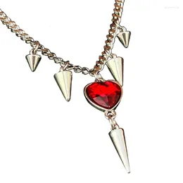 Chaînes Rouge Cristal Coeur Collier En Acier Amour Ras Du Cou Egirl Collier Colliers Femmes Bijoux Accessoires