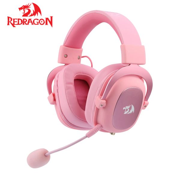 Chaines Redragon H510 Zeus 2 Casque de jeu filaire 7.1 Surround Soun Pink Earpiece Microphone amovible pour PC / PS4 Xbox One Phone Mobile