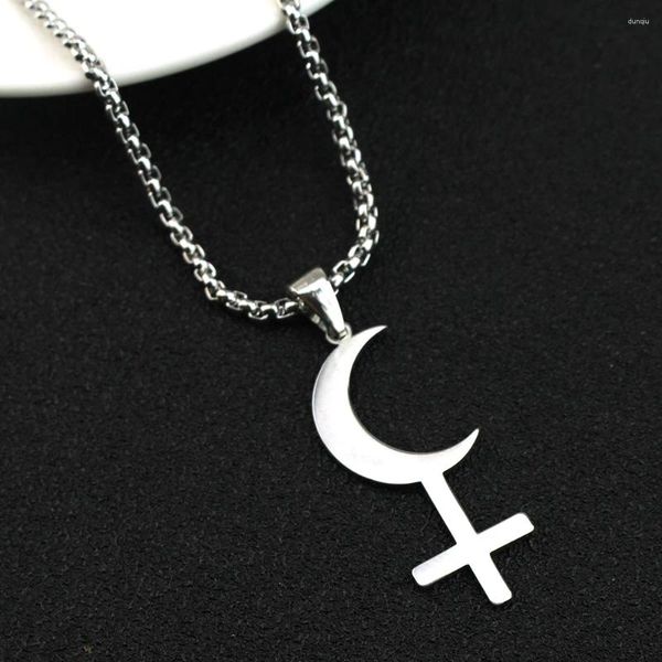 Chaînes Religieux lune croix lilith pendentif collier pour femmes couleurs argentées charmes en acier inoxydable