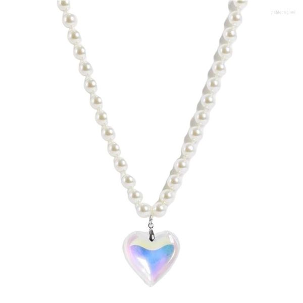 Chaînes Résine Amour Coeur Pendentif Collier De Perles Baroque-Perles Strand Chaîne Pour Les Femmes