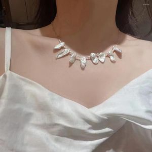 Chaînes Au Détail Et En Gros Fleur Mini Forme De Riz Baroque Naturel Collier De Perles D'eau Douce Avec Chaîne En Métal Rempli D'or