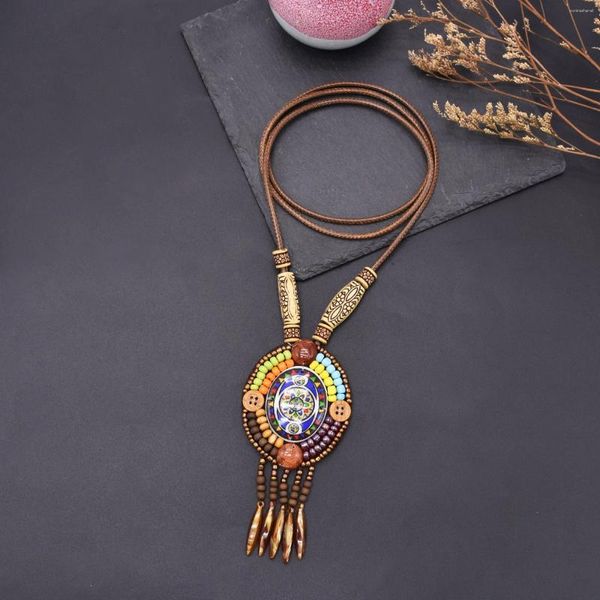 Chaines Retro Bohemian Style Style Rice Pearl Shell en céramique Pendant Collier Femme pour femmes