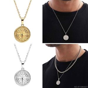 Ketens retro kompassenvormige hangdoek ketting vrouwen mannen sieraden vintage ronde ketting roestvrij staal materiaal dropship