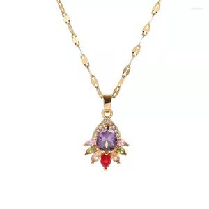 Chaînes Rétro Or Couleur Zircon Paon Écran Ouvert Pendentif Mode Exagérée Titane Acier Collier En Forme De Goutte Bijoux Accessoires