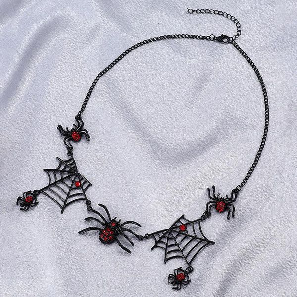 Chaînes Rétro Gothique Exagéré Noir Spider Web Collier Halloween Cadeau Euro-américain Mode Style Personnalité Clavicule Chaîne