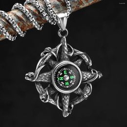 Chaînes Rétro Gouvernail Boussole Collier 316L En Acier Inoxydable Hommes Pendentif North Star Chaîne Punk Hip Hop Garçon Mâle Bijoux Cadeaux Drop