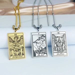 Chaînes Cartes de tarot rétro Collier d'ésotérisme Vintage Collier de bijoux en acier inoxydable Bonne chance Amulette Le pendentif Arcana majeur