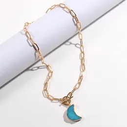 Chaînes RH Ins Hip Hop Paperclip Chaîne OT Bouton Druzy Moon Charm Collier Collier Pour Femmes Daily Wear Drop