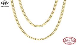 Chaînes Rinntin 18K or sur 925 argent Sterling 3mm italien diamant coupe cubaine lien chaîne collier pour femmes hommes bijoux de mode S4005306
