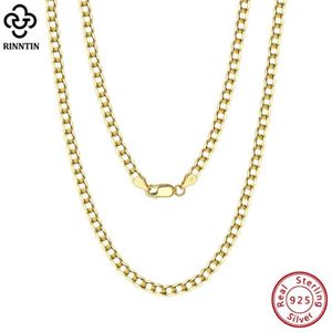 Rinntin 18K goud meer dan 925 sterling zilver 3 mm Italiaanse diamant geslepen Cubaanse schakelketting voor dames heren mode-sieraden S295I