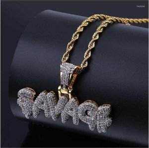 Cadenas Rock Hip Hop SAVAGE Collar Color Oro Micro Pave Cubic Zirconia CZ Joyería Para Boy Men Cool Cuerda Cadena Hiphop