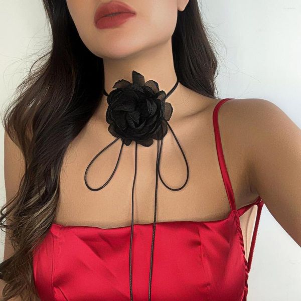 Chaînes romantique grande Rose fleur pendentif collier pour femmes à la mode réglable fil Chokers exagéré clavicule chaîne bijoux