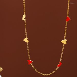 Chaînes romantique coeur émail collier pour femmes élégante chaîne en acier inoxydable coeurs rouges tour de cou clavicule colliers cadeaux