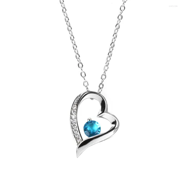 Chaînes Romantique Coeur Collier En Acier Inoxydable Bleu Doux Charme Colliers Pour Femmes Valentine Cadeau