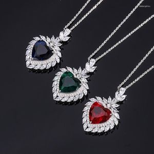 Kettingen Romantisch lab gecreëerd Ruby Sapphire Emerald Heart Pendant Necklace for Women Silver 925 Originele sieraden Valentijnsdag Gift