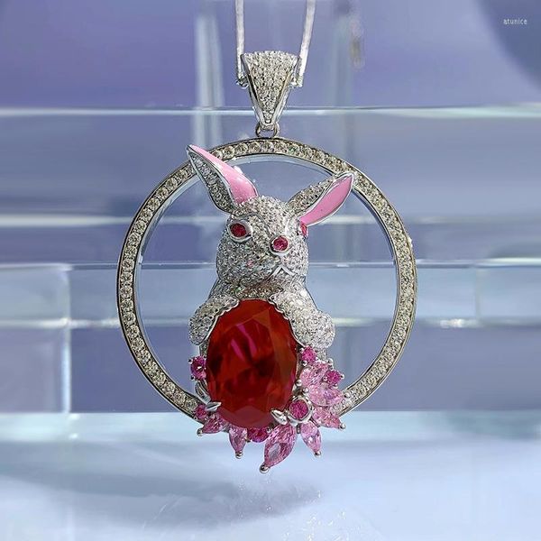 Chaînes romantique rubis diamant pendentif réel 925 en argent Sterling fête mariage pendentifs collier pour femmes hommes tour de cou bijoux cadeau