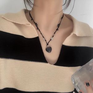 Chaînes Chaîne de corde Faquettes Jade Coeur Forme Butterfly Perle Pendant Collier Tressé Girls Y2K Style Choker Bijoux