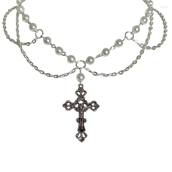 Cadenas Rosary Collar de forma cruzada Tendencia de la tendencia de la luz de lujo Cadena de suéter femenino Hip-hop joyas no para desamparar joyas