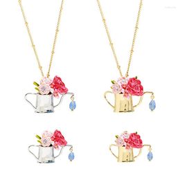 Chaînes Rose et arrosoir romantique pendentif collier broche