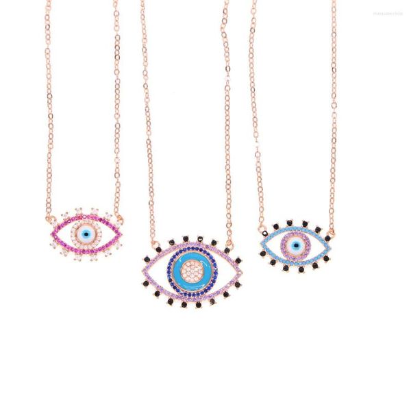 Chaînes Rose Or Couleur Bijoux Rouge Bleu Violet Pierre Colorée Lucky Eye Charme Femmes Européennes Cadeau Top Qualité Joli Collier Multicolore