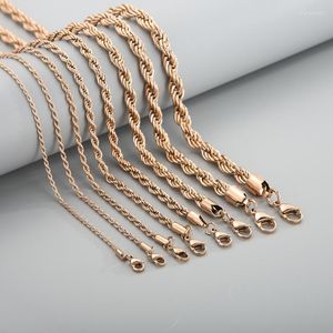 Chaînes plaqué or rose Singapour Twist Chain Rope Collier en acier inoxydable pour femmes hommes 2/2.4/4/6/8mm de large 18-24 pouces